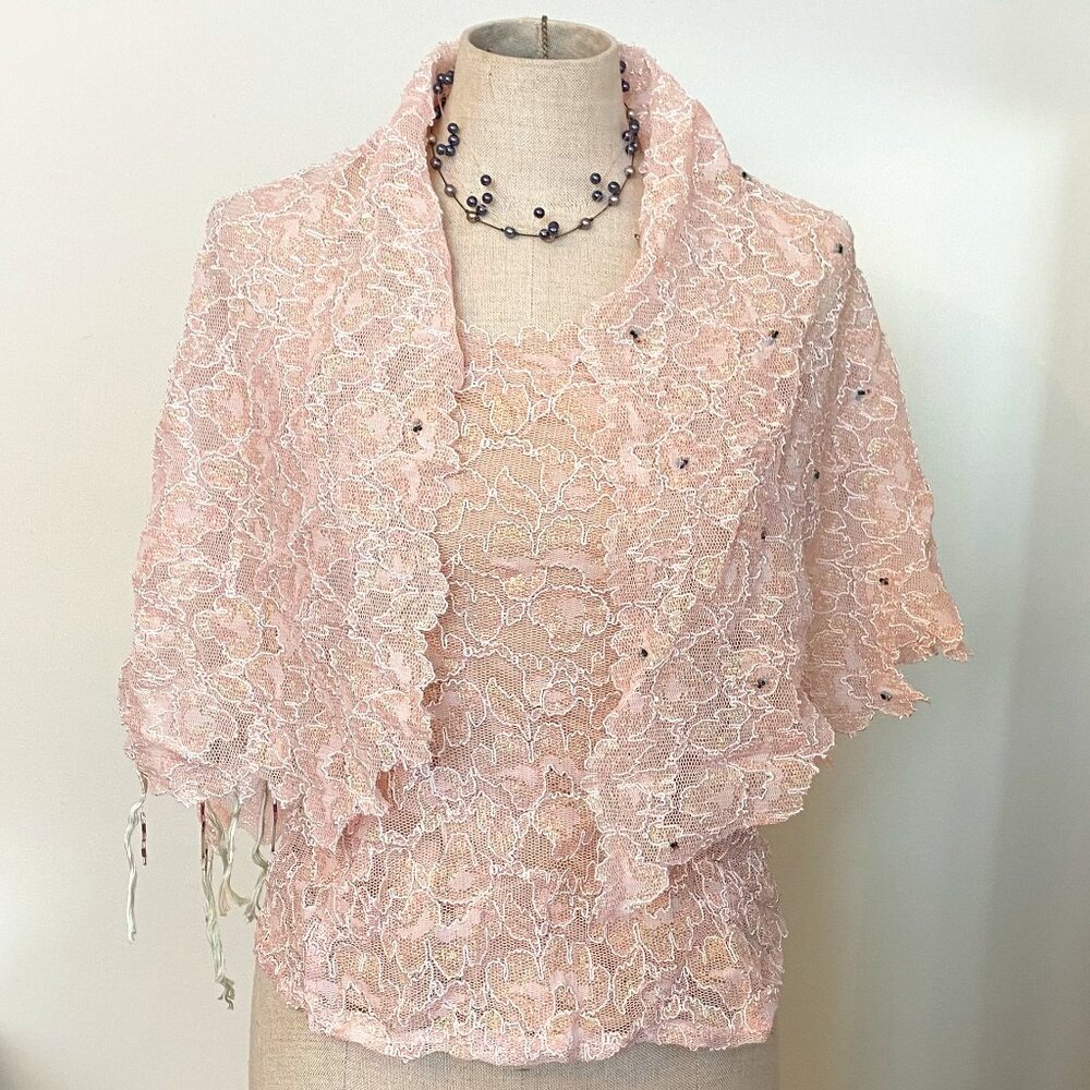 Strapless Pink Lace Top With Pink Lace Shawl
